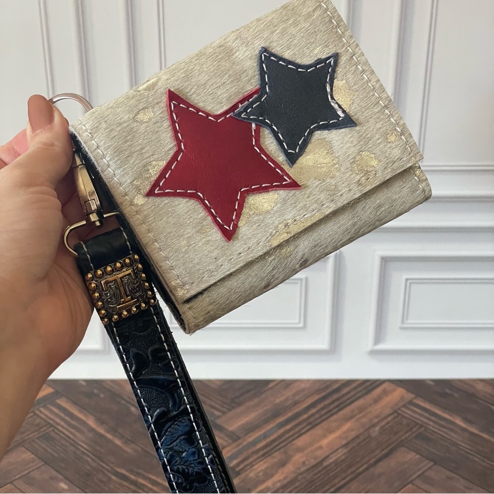 Leather Stars Wallet Western Country Cowgirl Red‎ White Blue wristlet - Picture 10 of 10